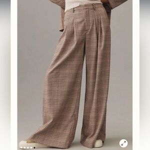 Maeve Avery Plaid wide leg Pants - Brown plaid